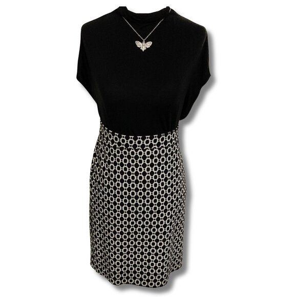 Black and white octagon chain print mini stretchy pencil skirt ~ SMALL MEDIUM - Picture 2 of 9
